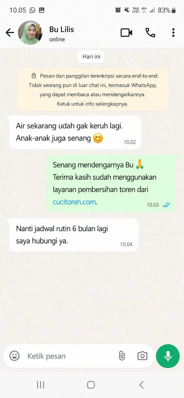 Testimoni Bu Lilis Jakarta - Cuci Toren CuciToren.com
