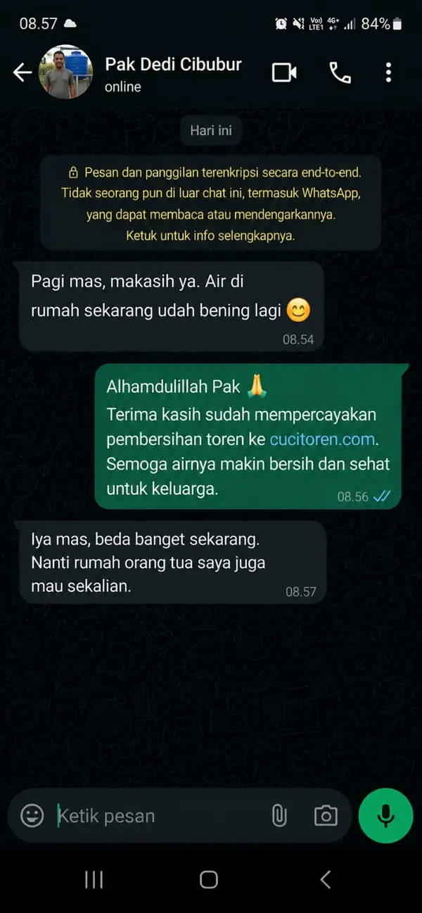 Testimoni Mbak Rina Bekasi - Flushing Pipa CuciToren.com