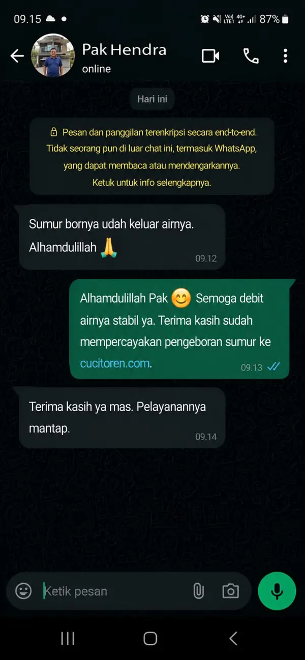 Testimoni Pak Agus Depok - Cuci Toren CuciToren.com